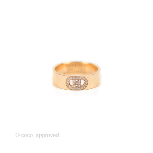 Hermes Rose Gold Diamond H d'ancre Ring 51