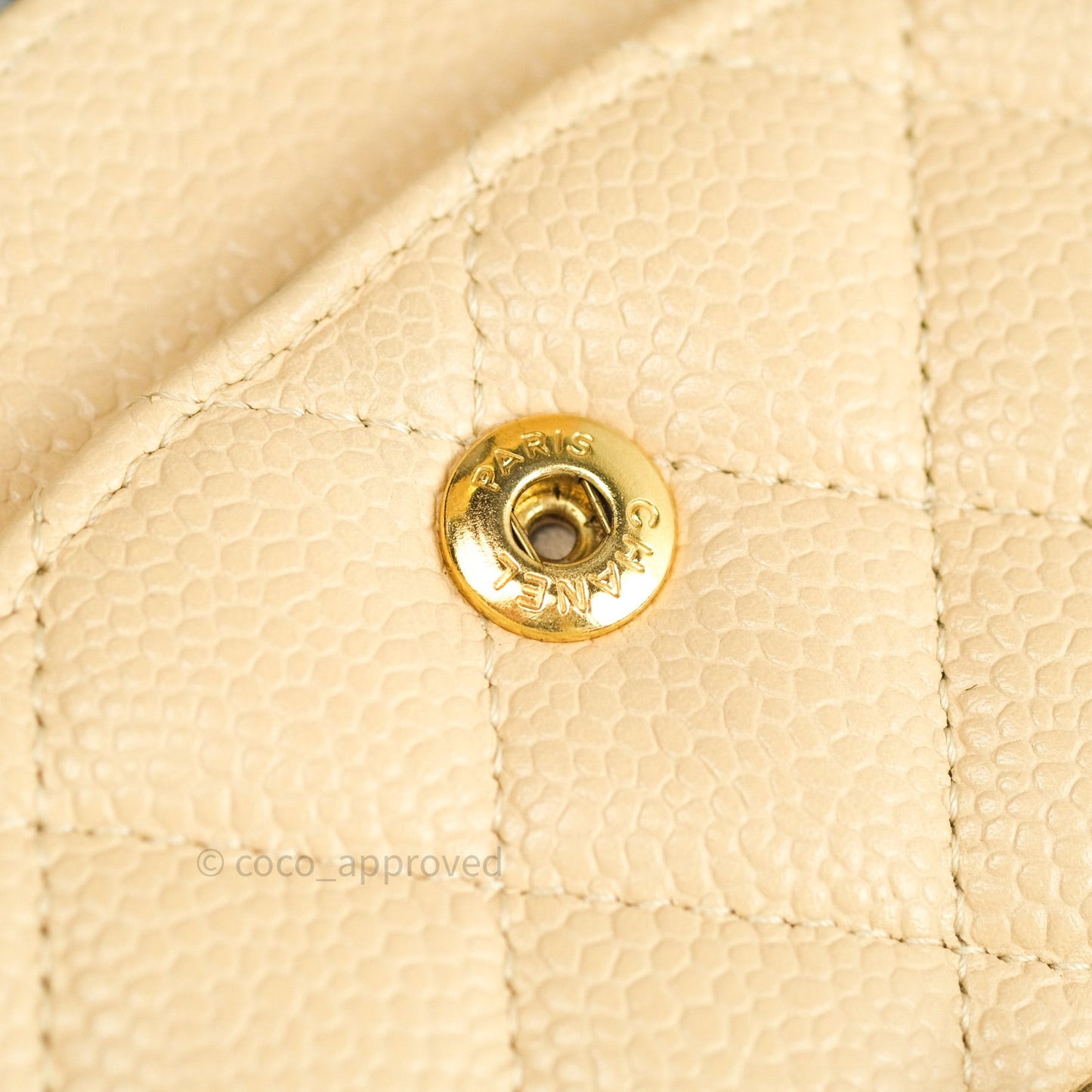 Chanel Quilted M/L Medium Double Flap Beige Clair Caviar Gold Hardware