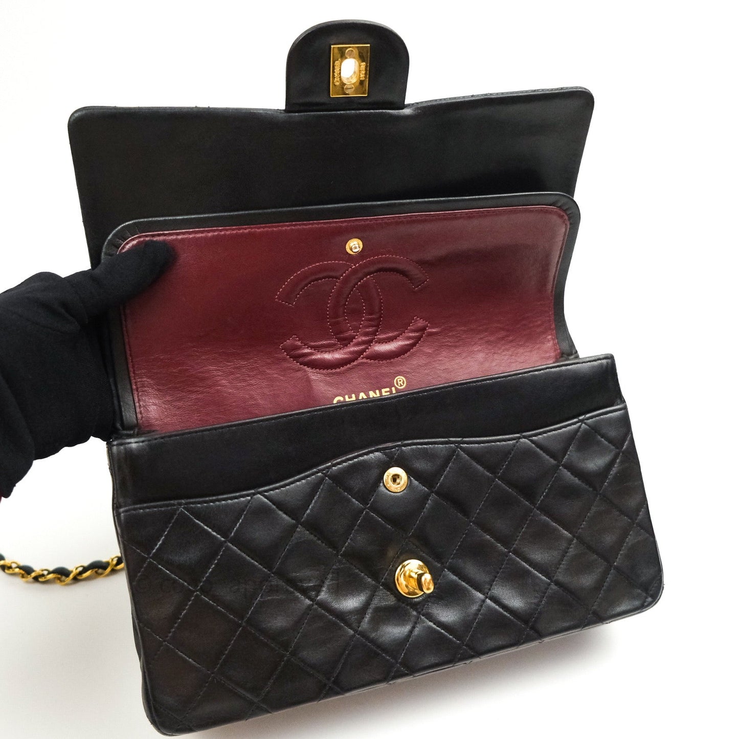 Chanel Classic Vintage Double Flap M/L Black Lambskin Gold Hardware