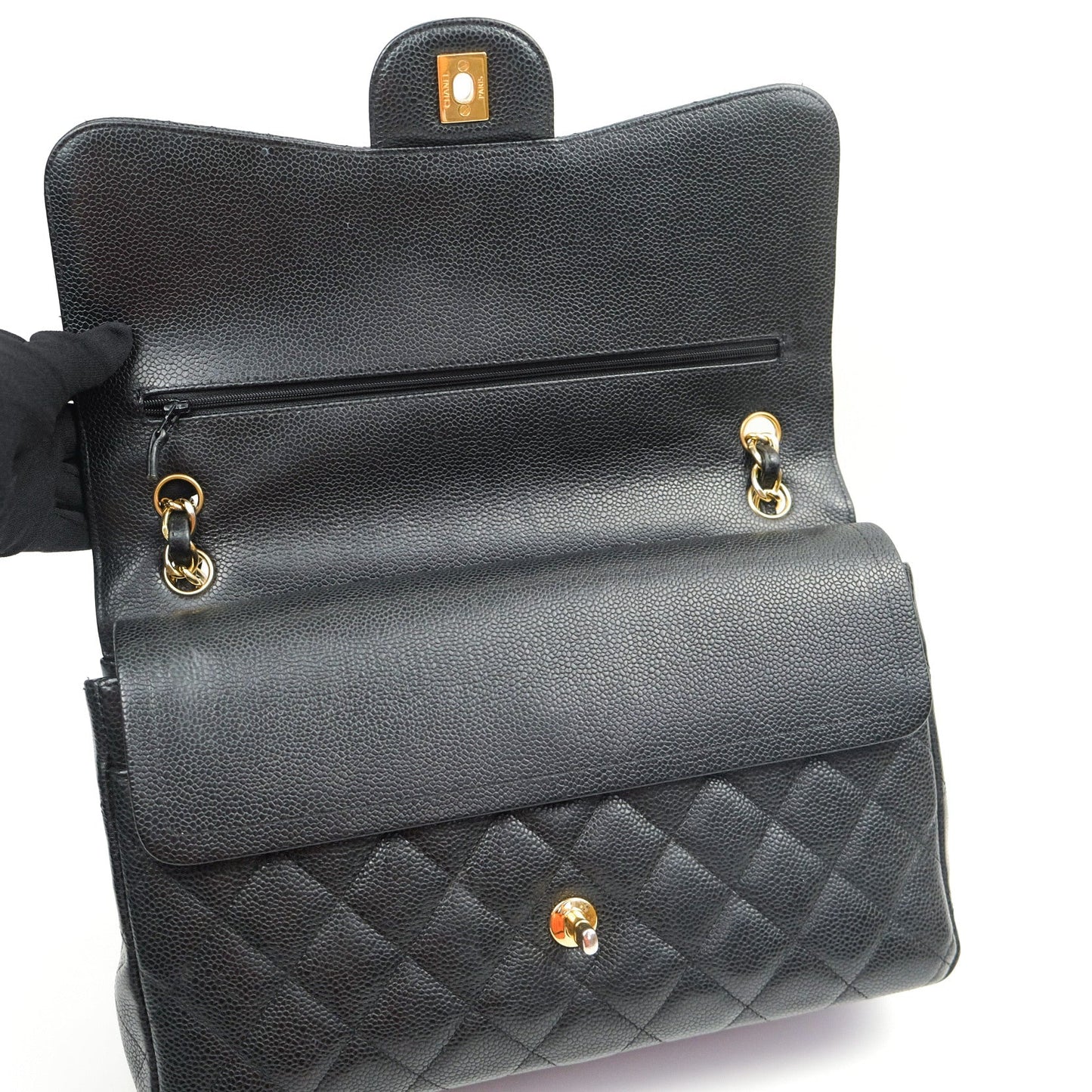 Chanel Jumbo Double Flap Black Caviar Gold Hardware⁣⁣