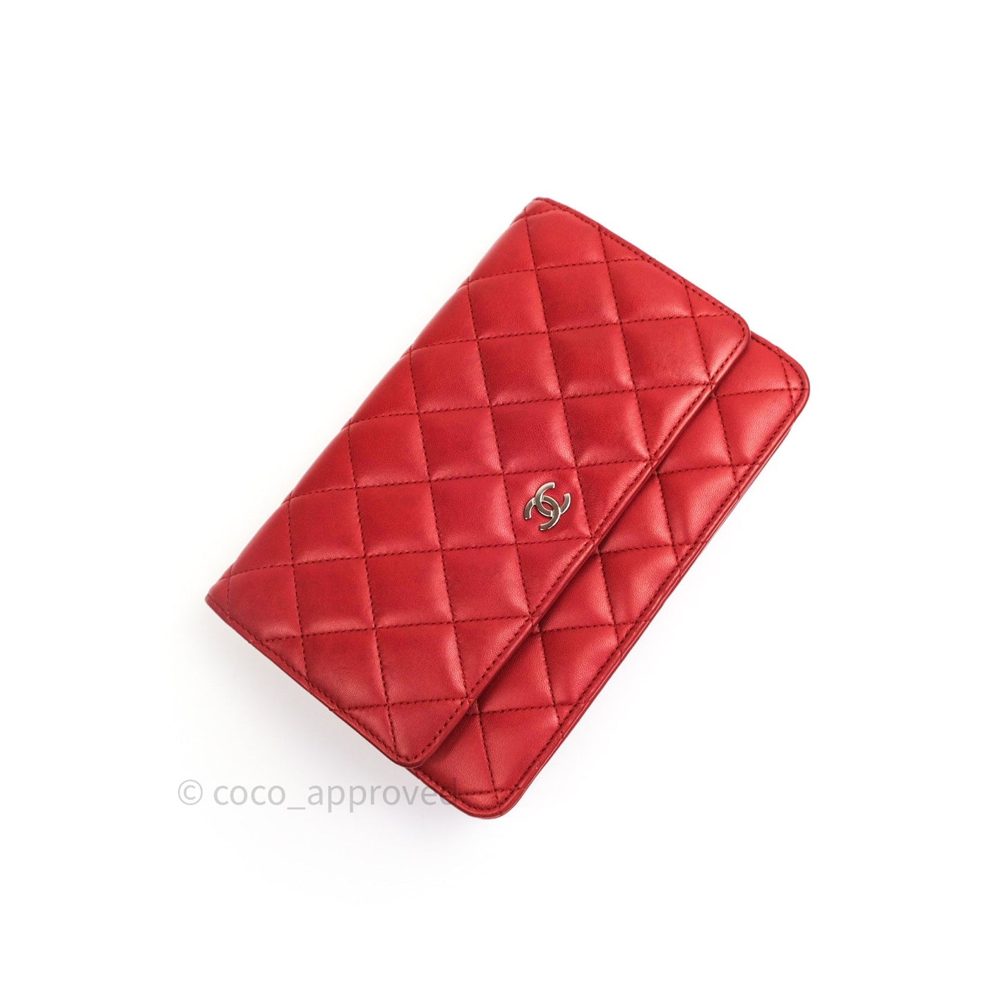 Chanel Quilted Wallet on Chain WOC Red Lambskin Silver Hardware