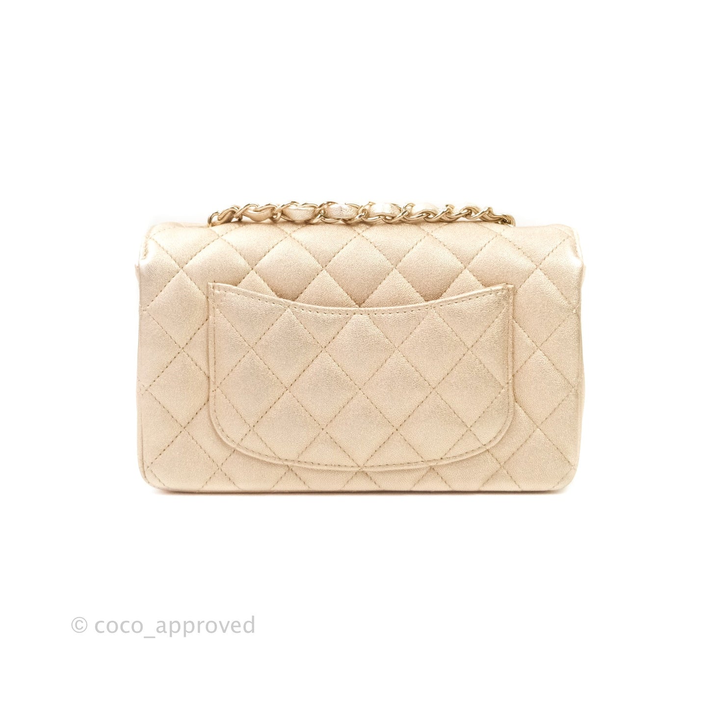 Chanel Quilted Mini Rectangular Metallic Champagne Gold Lambskin Gold Hardware