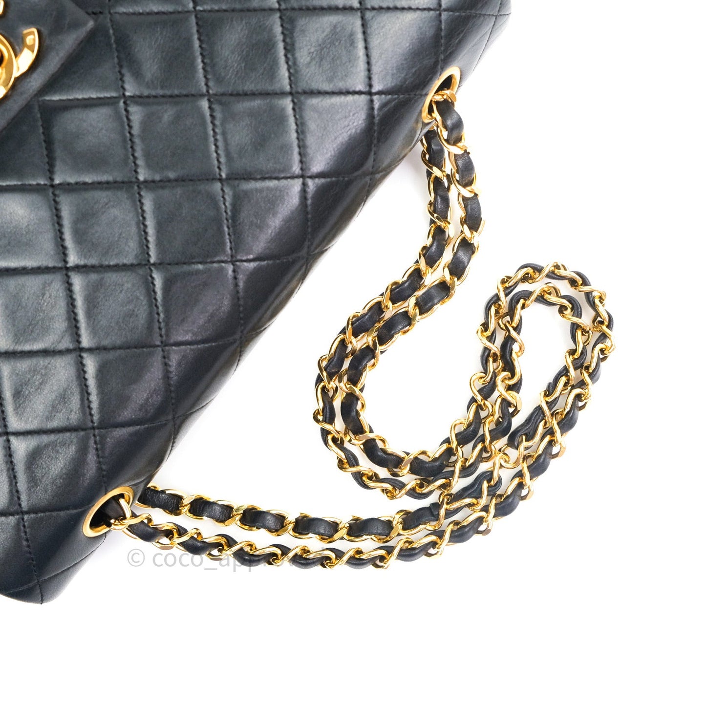 Chanel Classic Vintage M/L Medium Double Flap Bag Black Lambskin 24K Gold Hardware