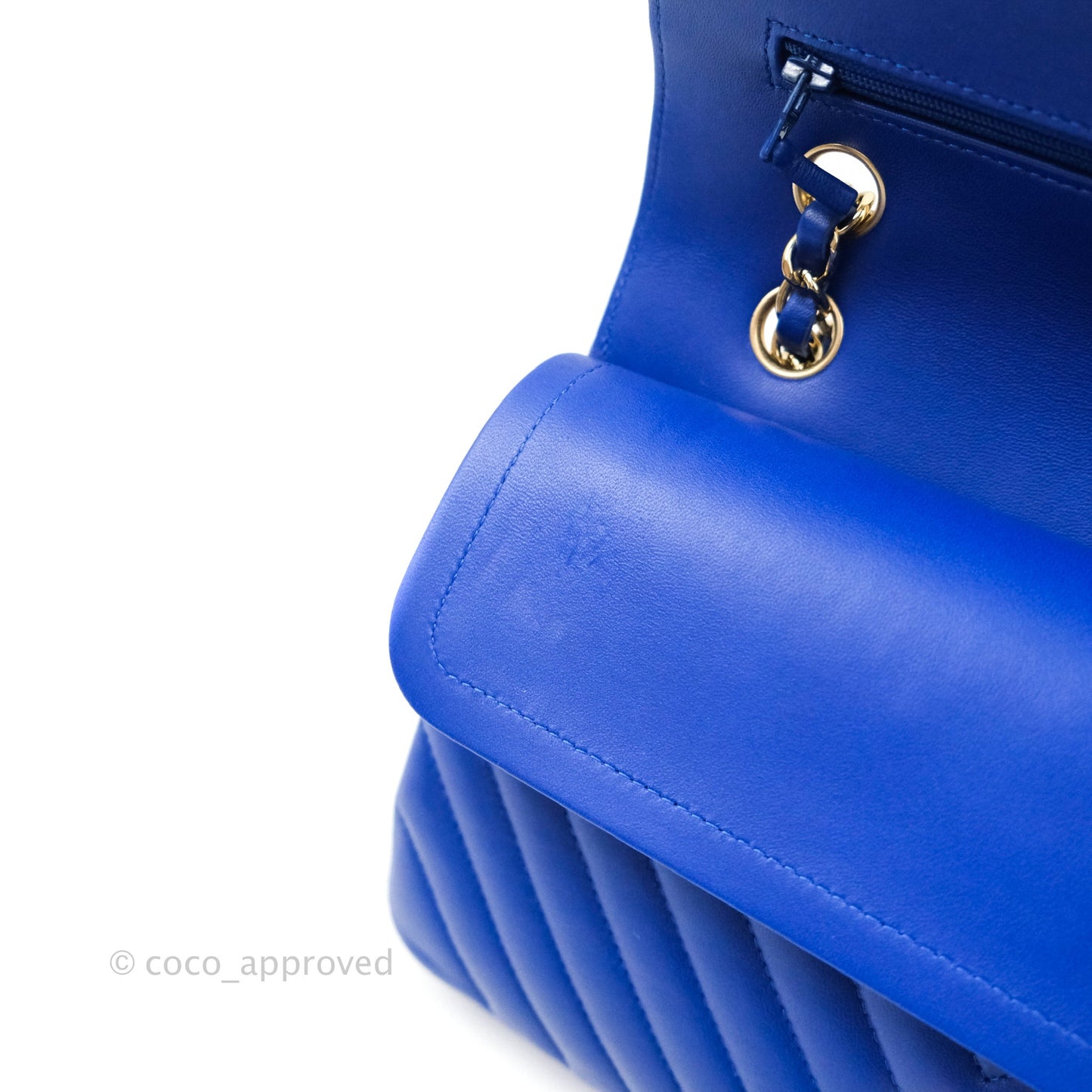 Chanel Classic Chevron M/L Medium Double Flap Blue Lambskin Gold Hardware