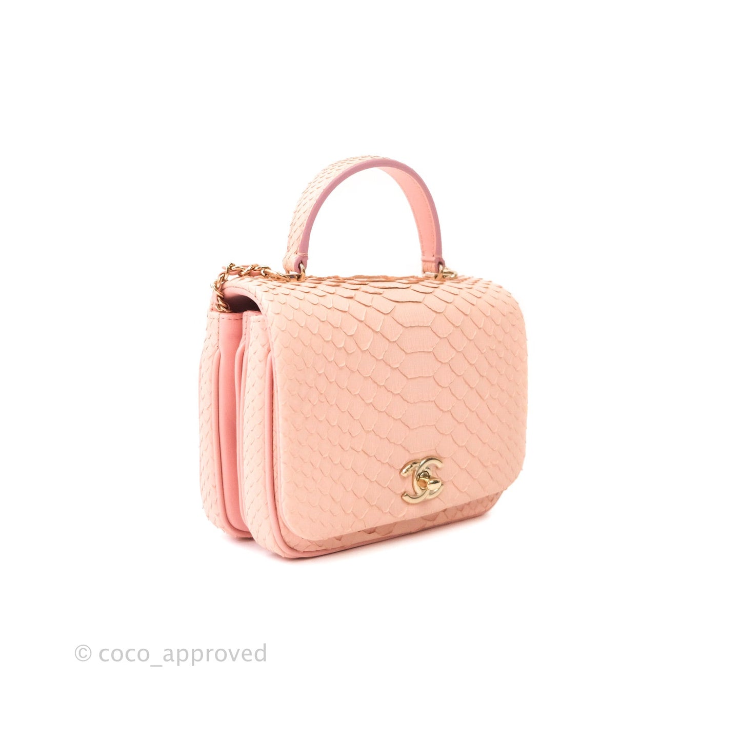 Chanel Small Handle Flap Bag Pink Python Gold Hardware