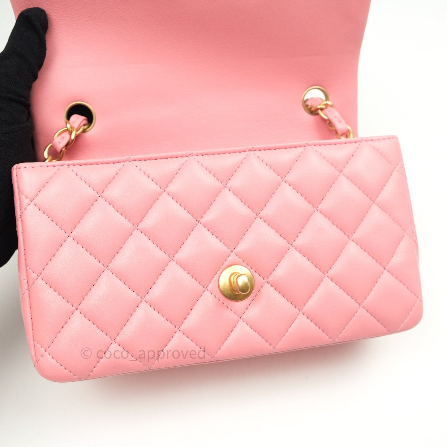 Chanel Quilted Mini Rectangular Pink Lambskin Gold Hardware