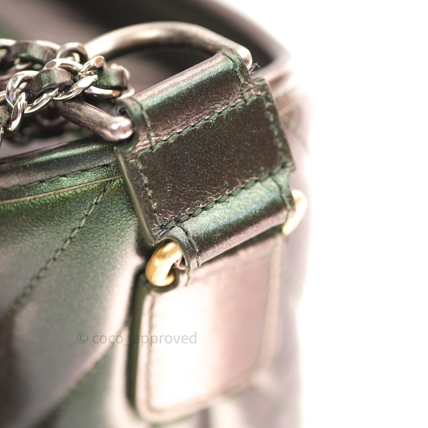 Chanel Calfskin Chevron Small Gabrielle Hobo Iridescent Green Mixed Hardware