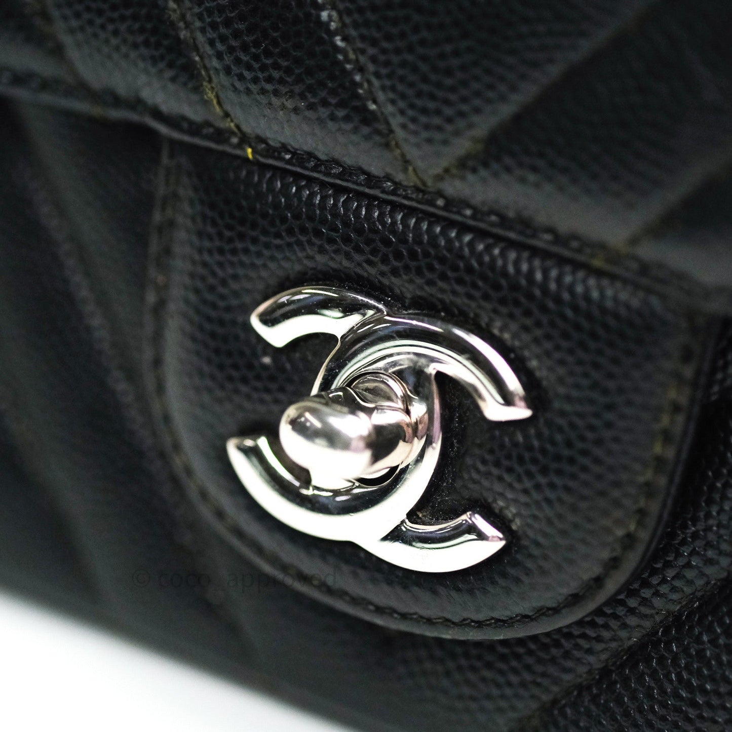 Chanel Mini Square Chevron Black Caviar Silver Hardware