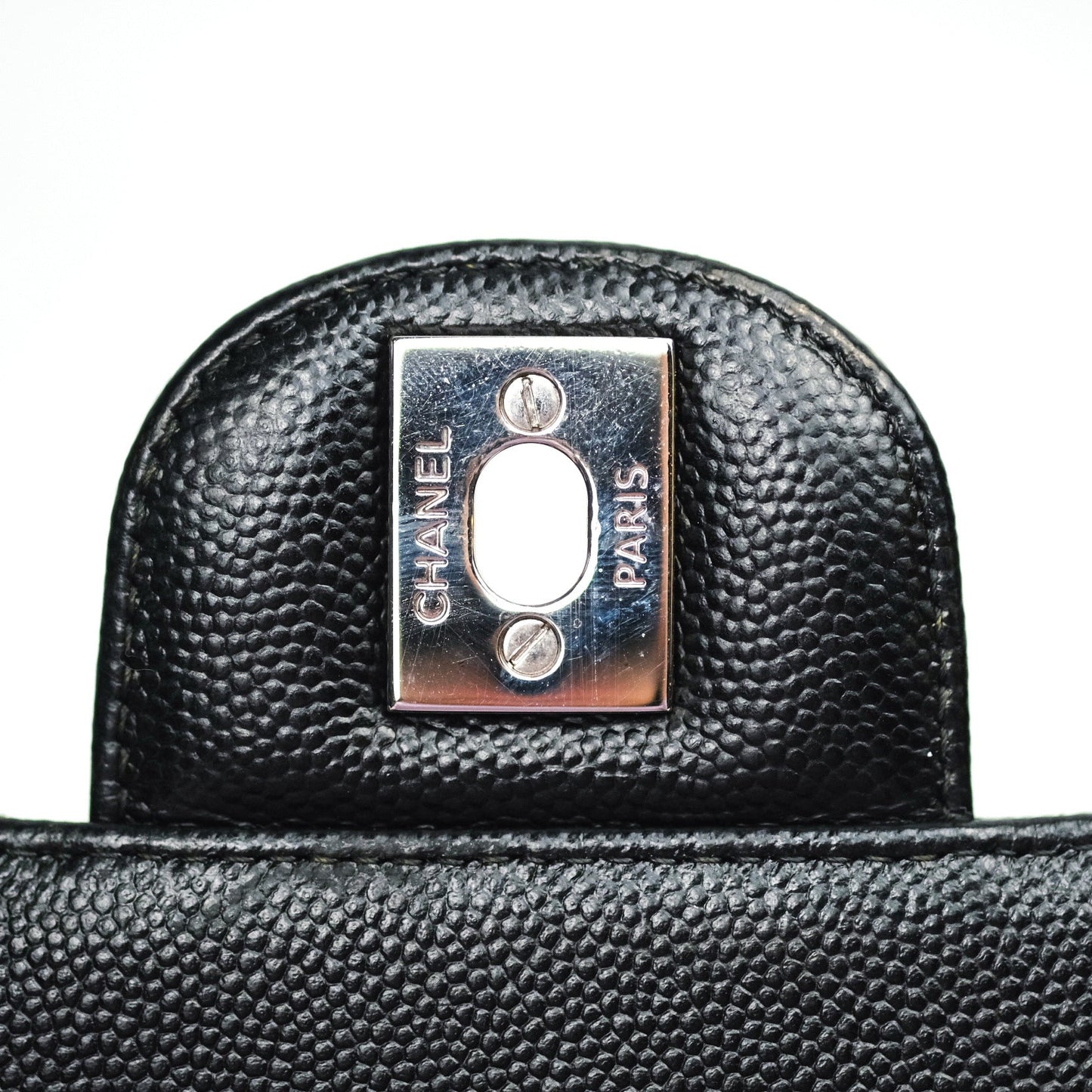 Chanel Mini Square Chevron Black Caviar Silver Hardware