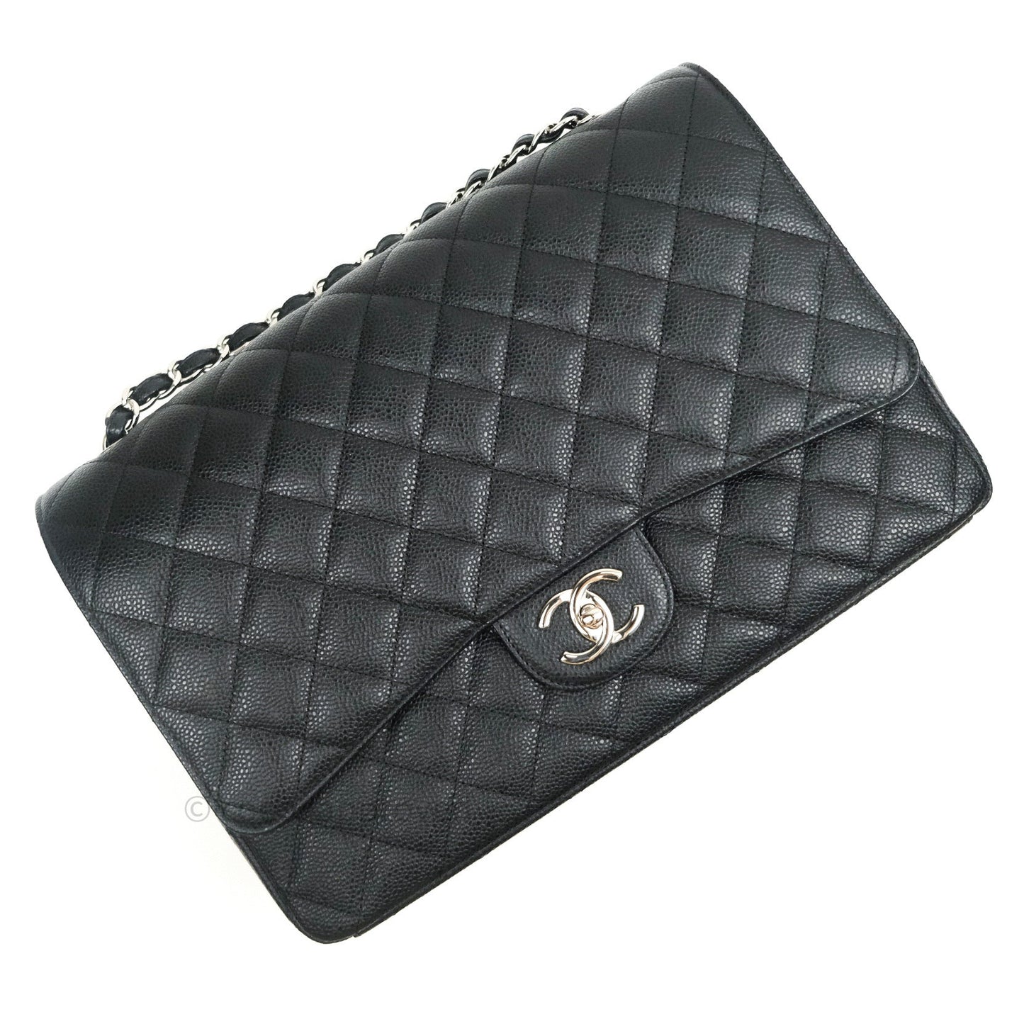 Chanel Classic Jumbo Double Flap Maxi Black Caviar Silver Hardware