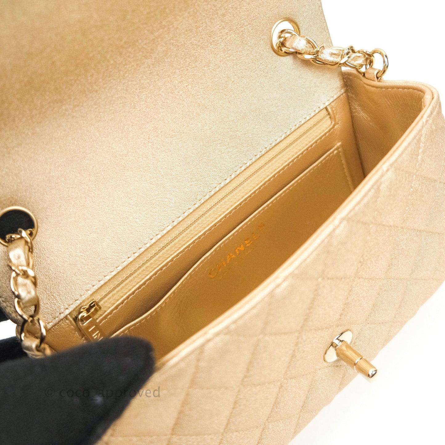 Chanel Quilted Mini Rectangular Iridescent Gold Lambskin Gold Hardware