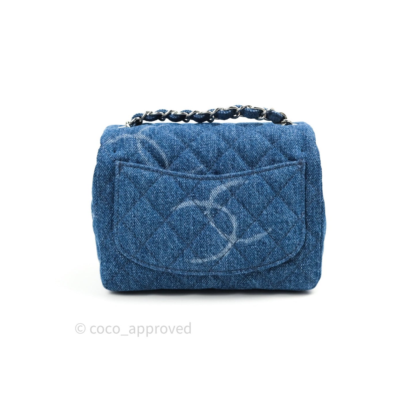 Chanel Mini Square Blue Denim Silver Hardware