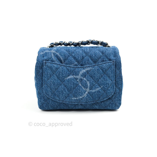 Chanel Mini Square Blue Denim Silver Hardware
