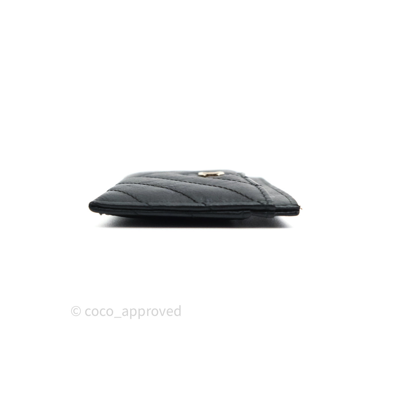 Chanel Black Chevron Classic Calfskin Flat Card Holder Gold Hardware