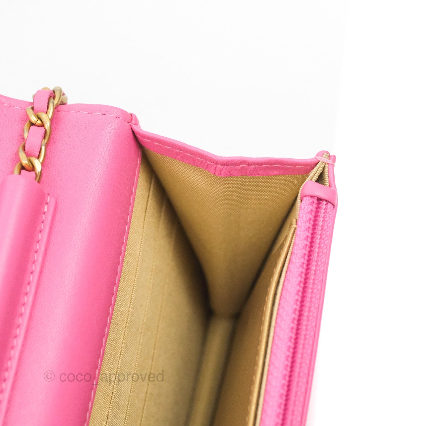 Chanel Quilted Pearl Crush Wallet on Chain WOC Pink Lambskin Aged Gold Hardware