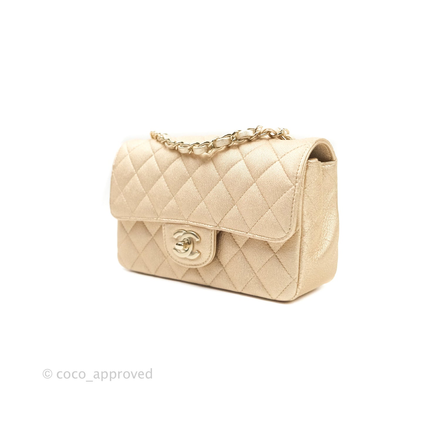 Chanel Quilted Mini Rectangular Metallic Champagne Gold Lambskin Gold Hardware
