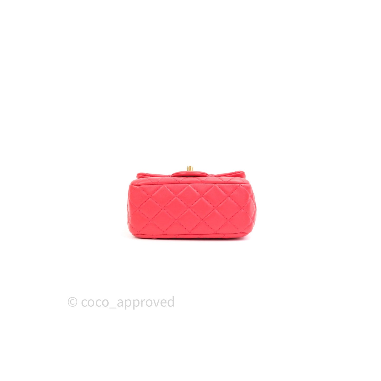 Chanel Mini Square Pearl Crush Quilted Red Lambskin Gold Hardware