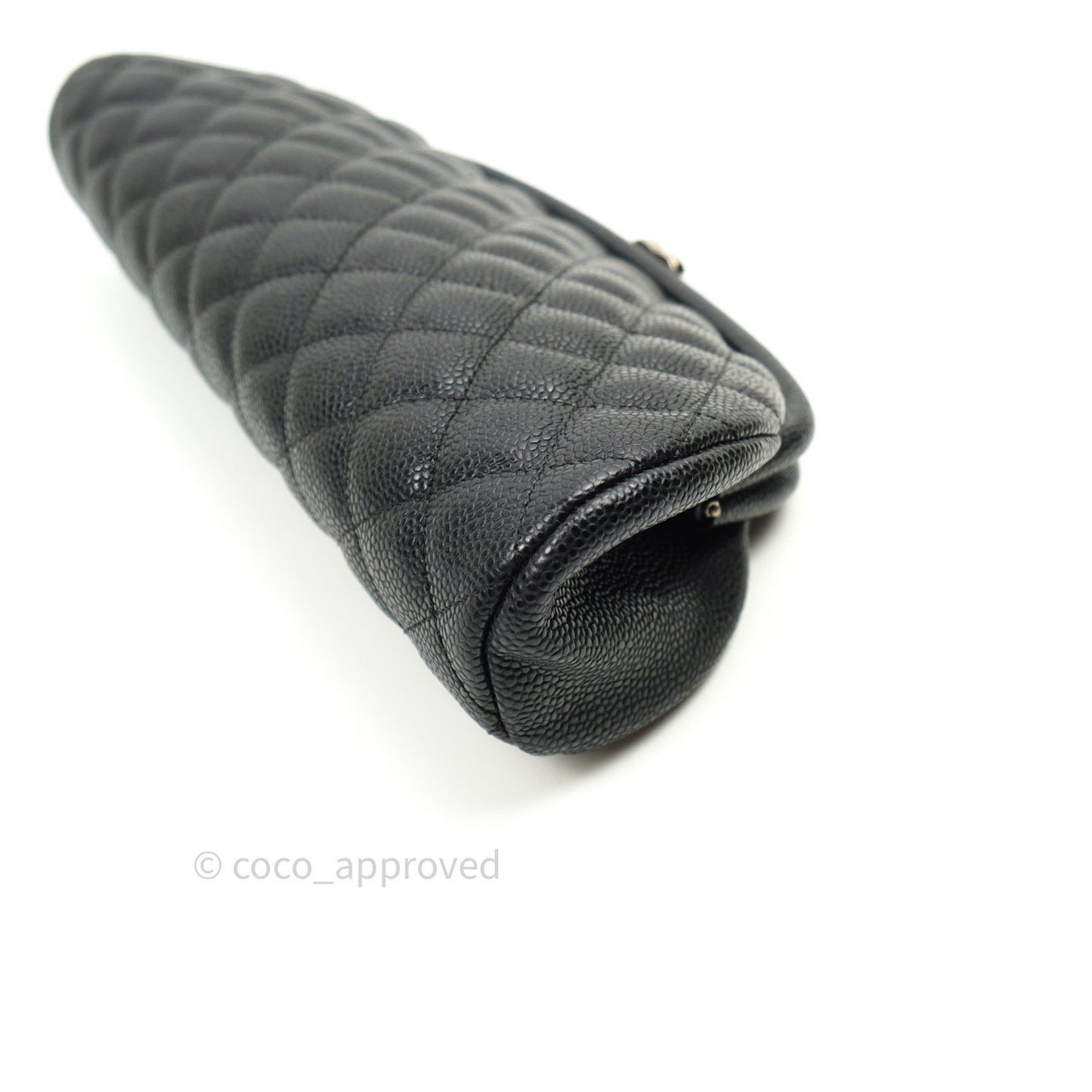 Chanel Quilted Timeless Kisslock Clutch Black Caviar Silver Hardware