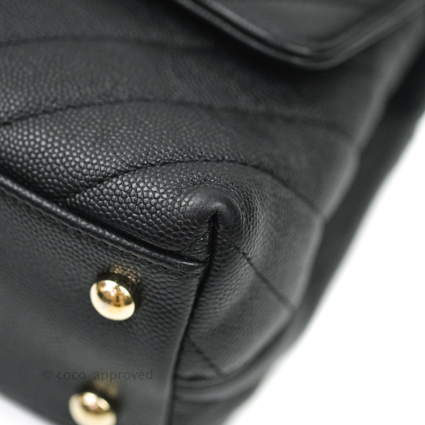 Chanel Mini Coco Handle Chevron Black Caviar Gold Hardware