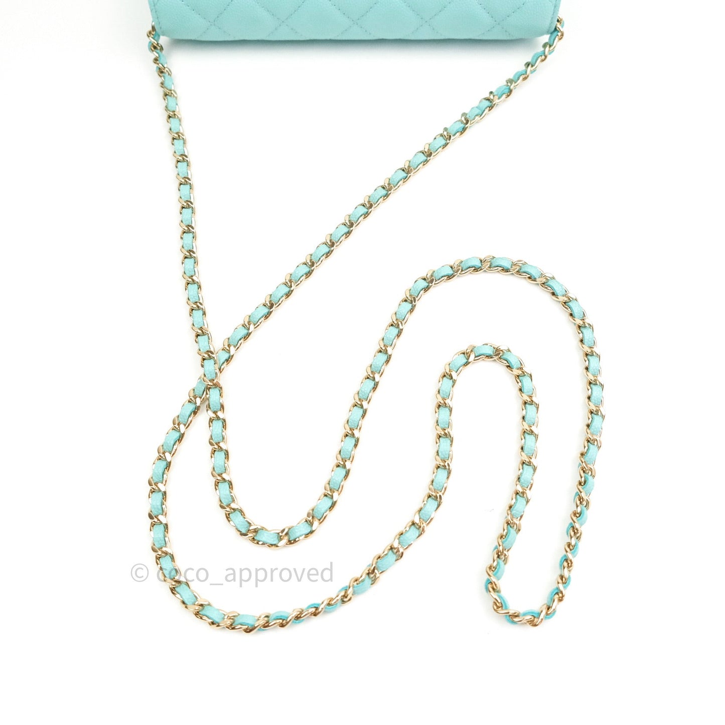 Chanel Quilted Wallet on Chain WOC Tiffany Blue Caviar Light Gold Hardware