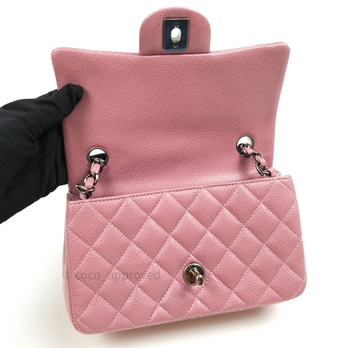 Chanel Quilted Mini Rectangular Mauve Pink Caviar Ruthenium Hardware