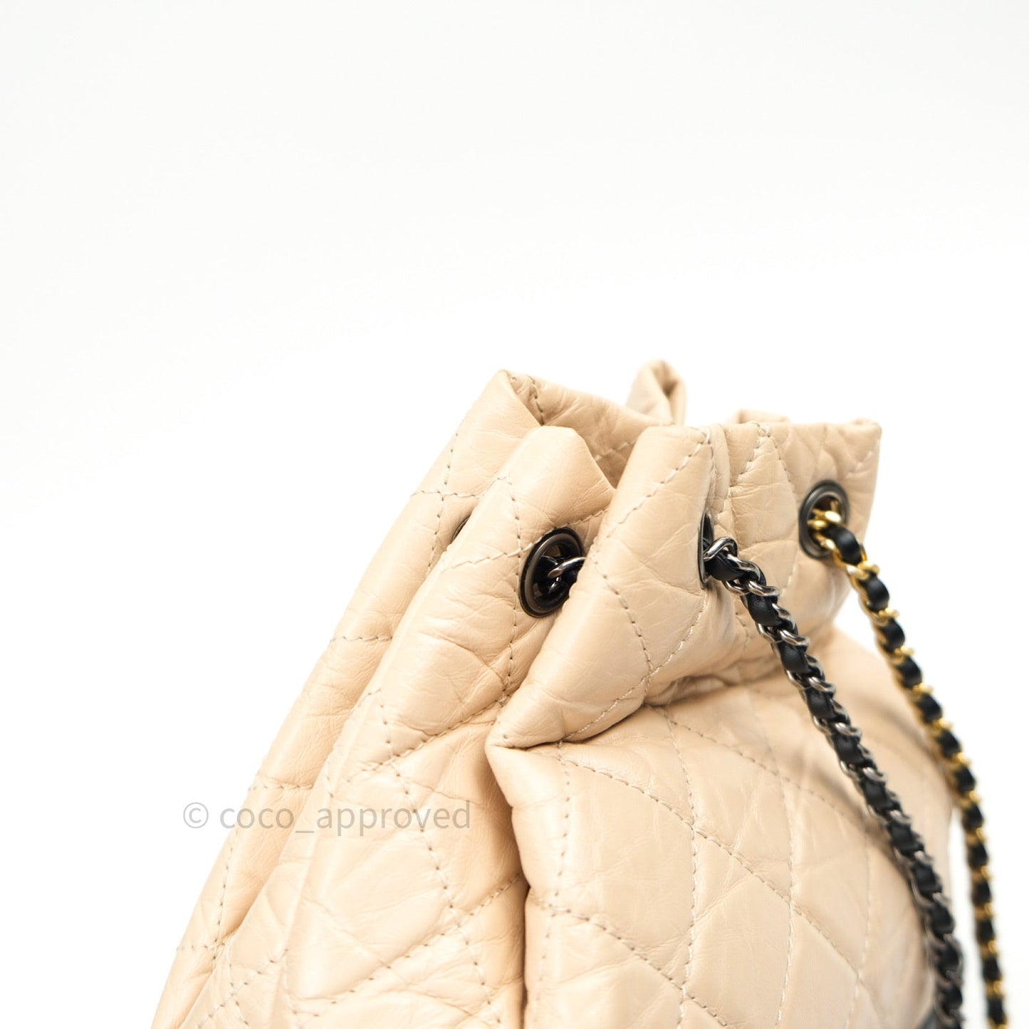 Chanel Gabrielle Backpack Black Aged Calfskin Small Beige Black