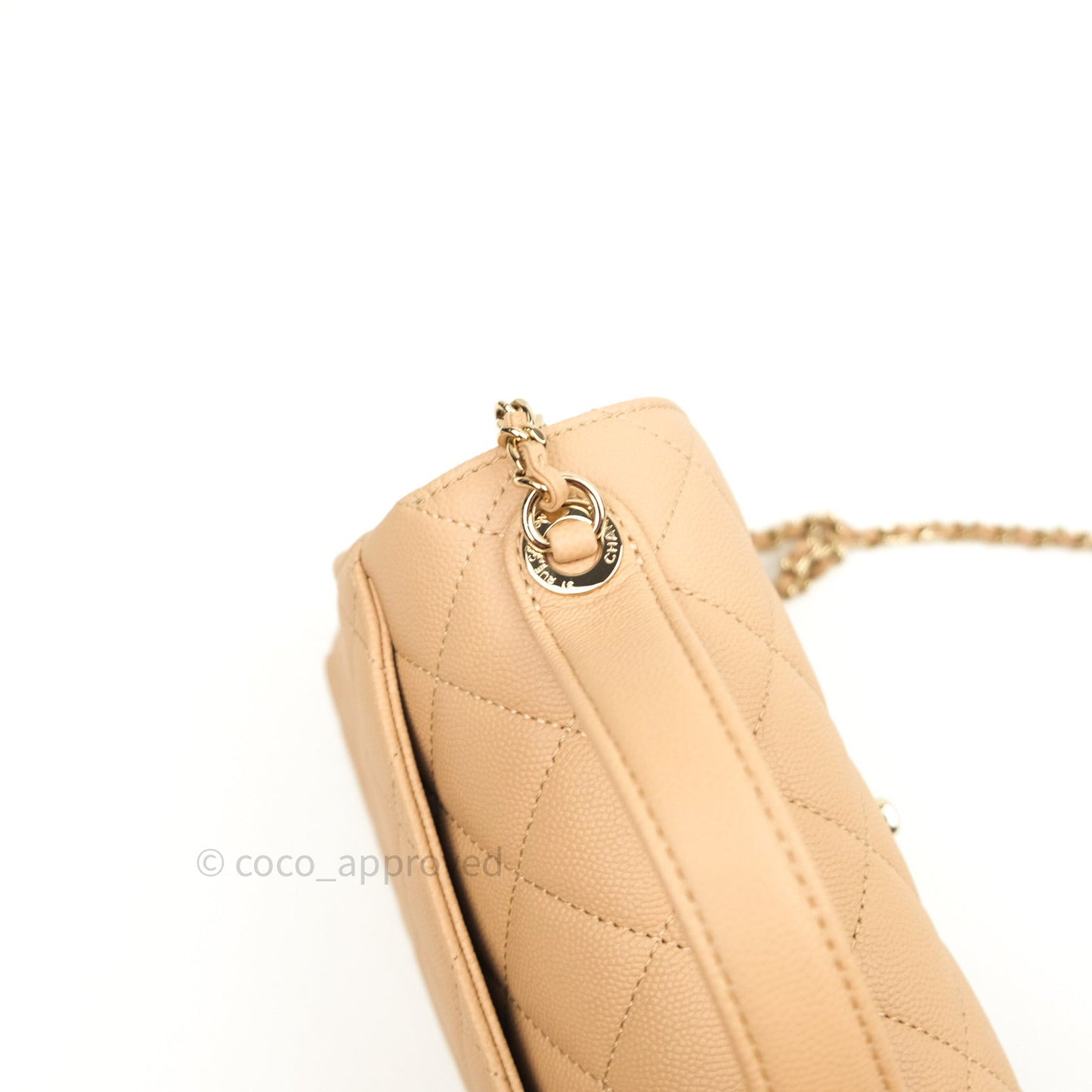 Chanel Quilted Small Business Affinity Flap Beige Caviar Light Gold Hardware