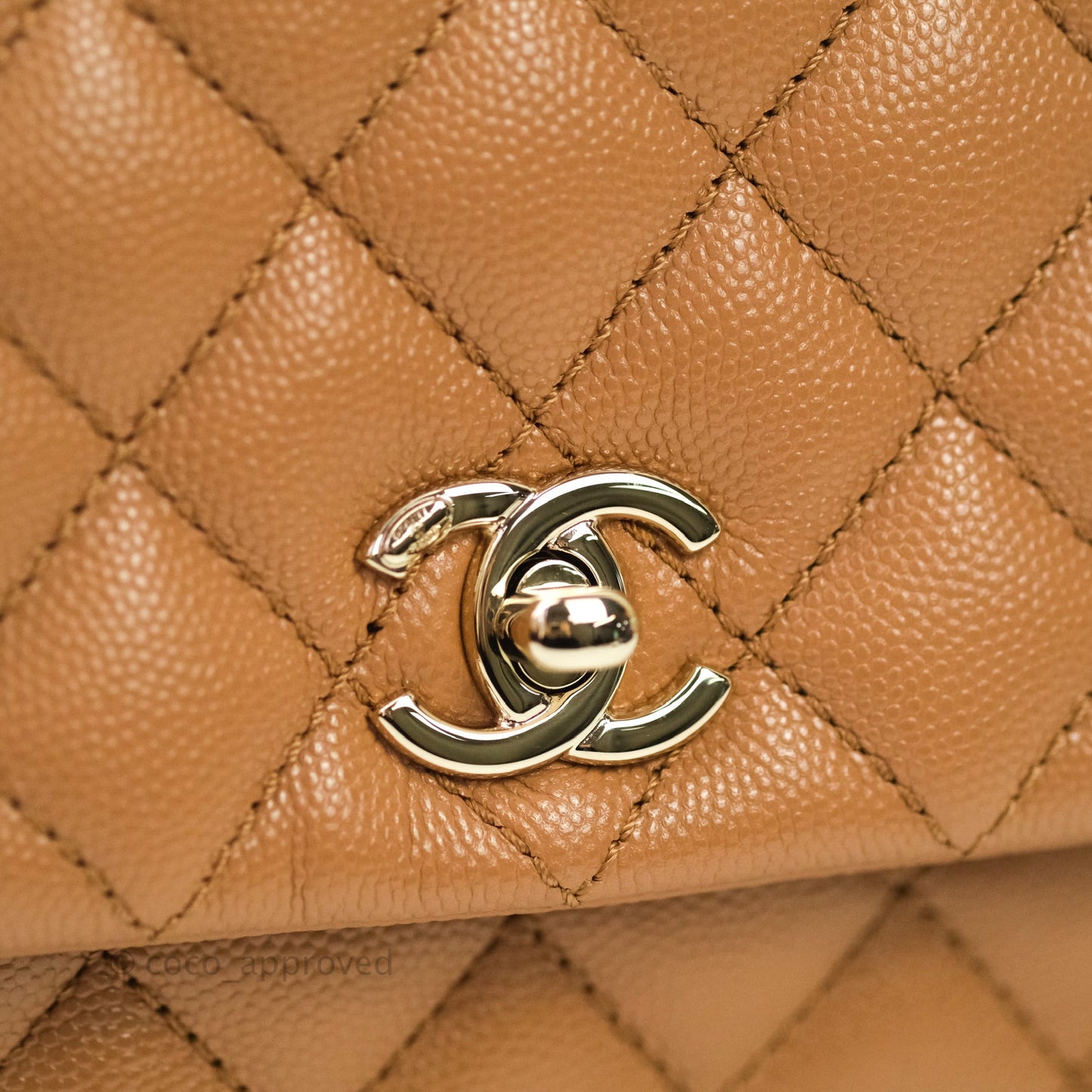 Chanel Mini Coco Handle Quilted Dark Beige Caviar Gold Hardware 21P
