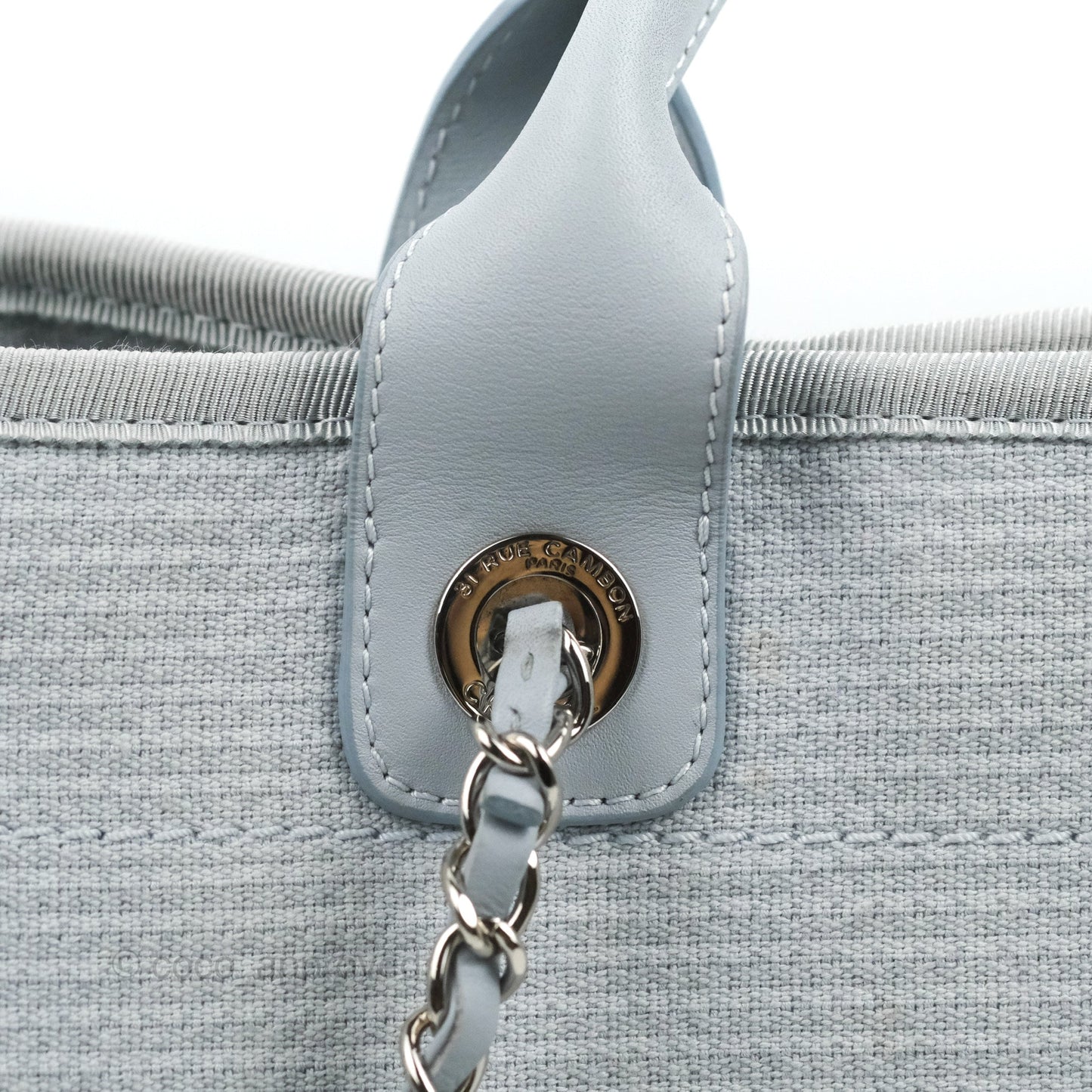 Chanel New Small Deauville Tote Light Blue Silver Hardware
