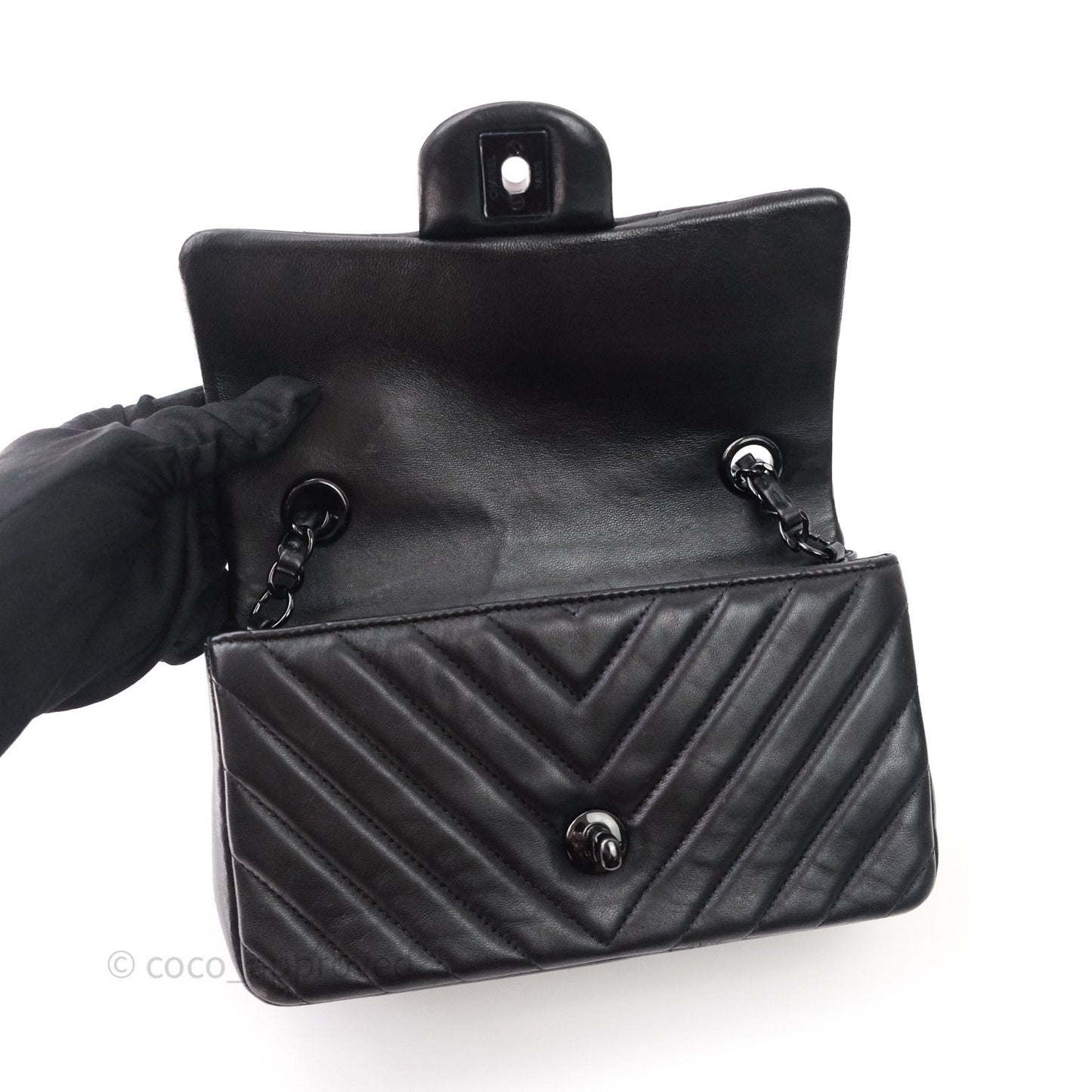 Chanel Quilted Mini Rectangular Black Chevron Lambskin So Black Hardware