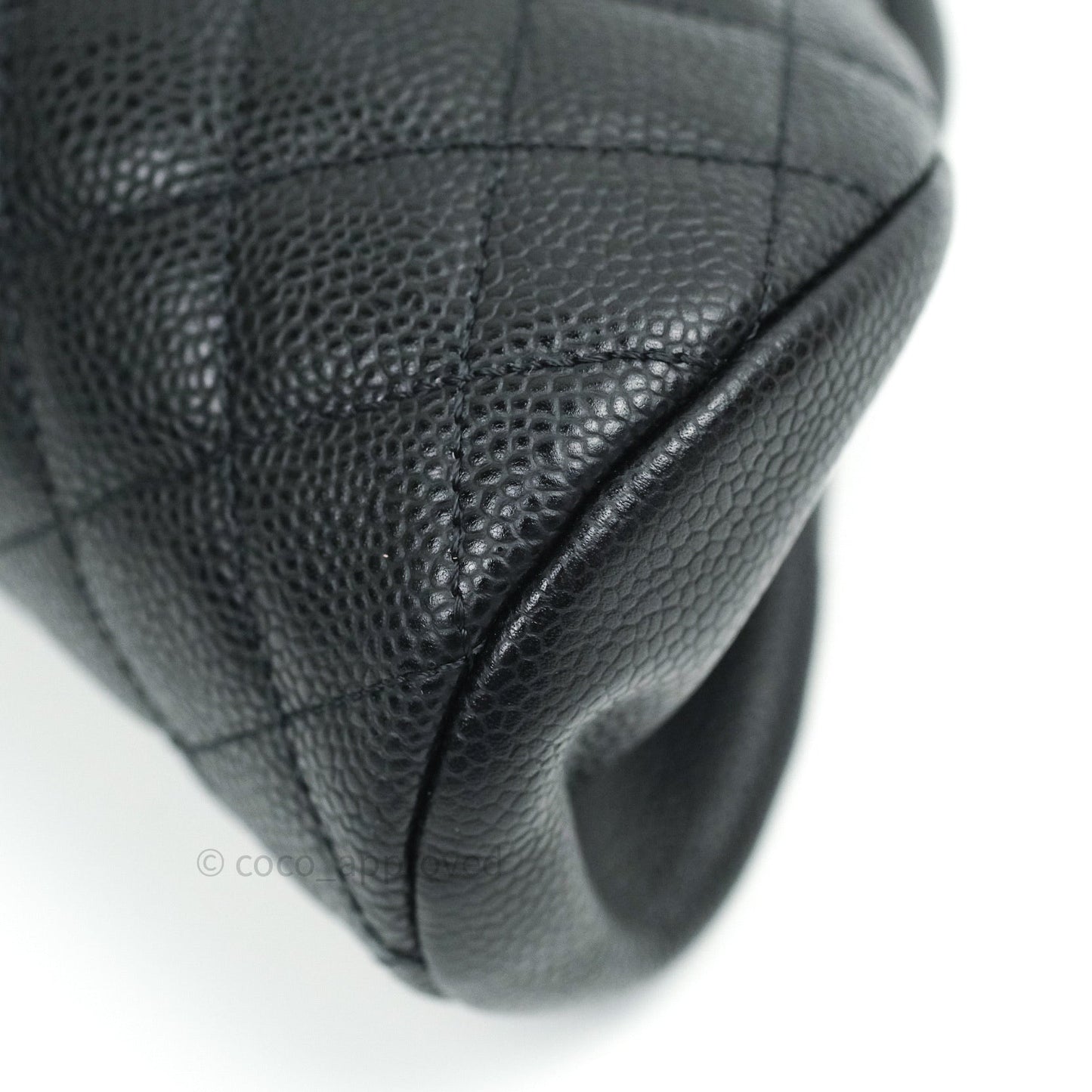 Chanel Quilted Timeless Kisslock Clutch Black Caviar Silver Hardware
