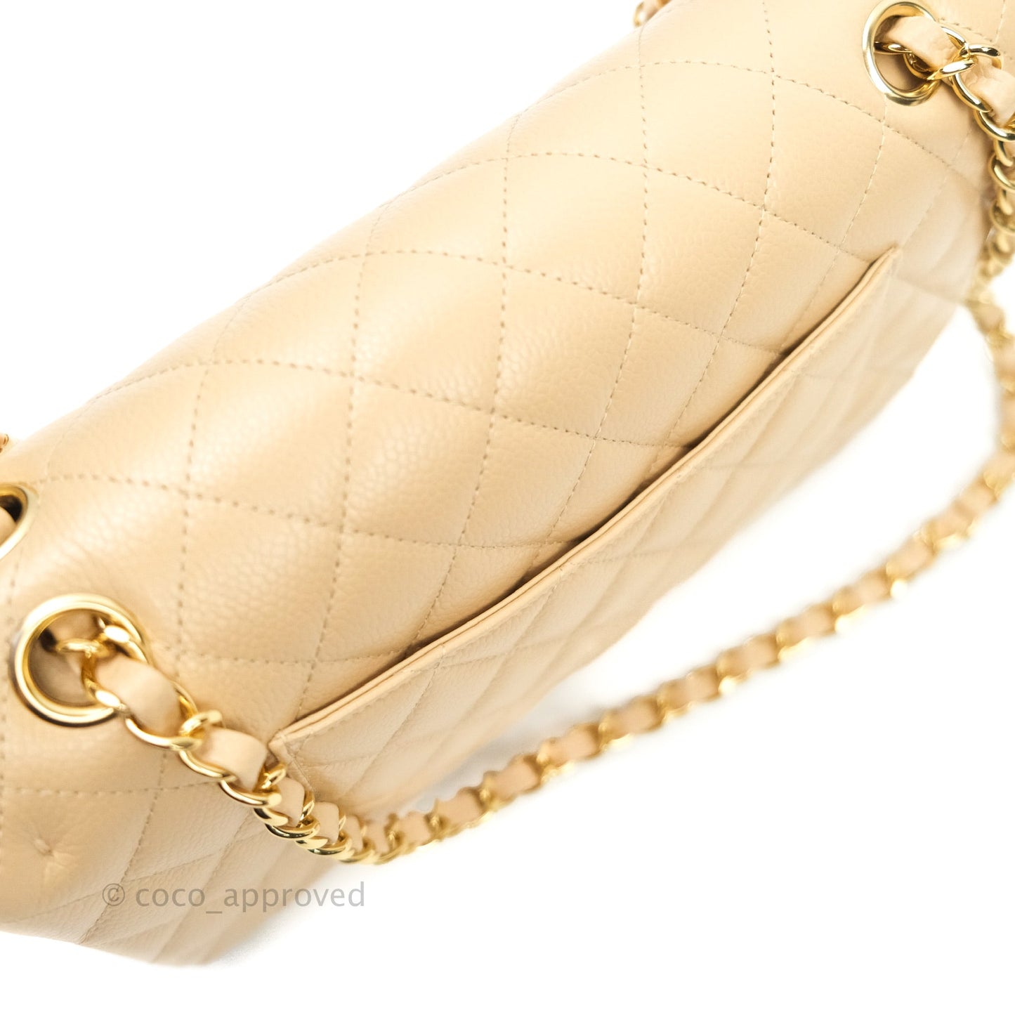 Chanel Classic M/L Medium Double Flap Bag Beige Caviar Gold Hardware