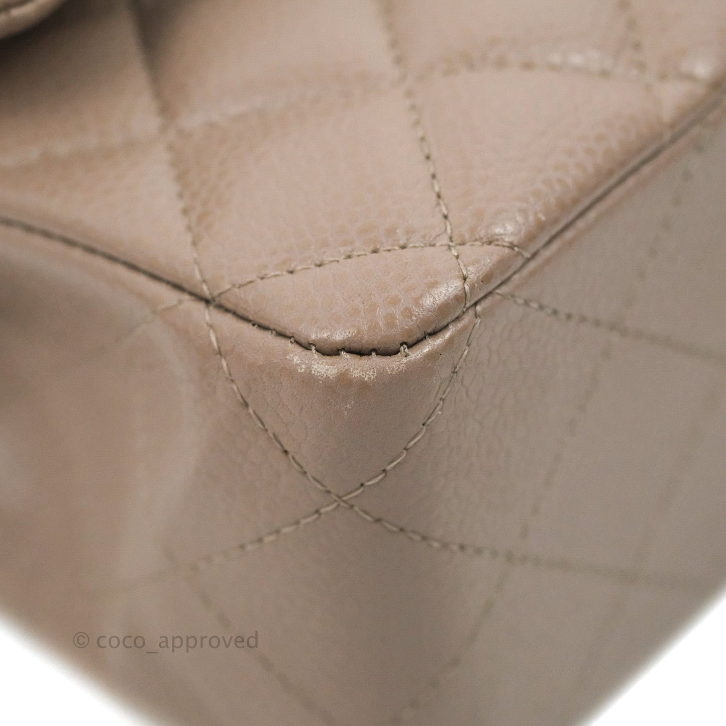 Chanel Classic M/L Medium Flap Quilted Taupe Grey Caviar Silver Hardware