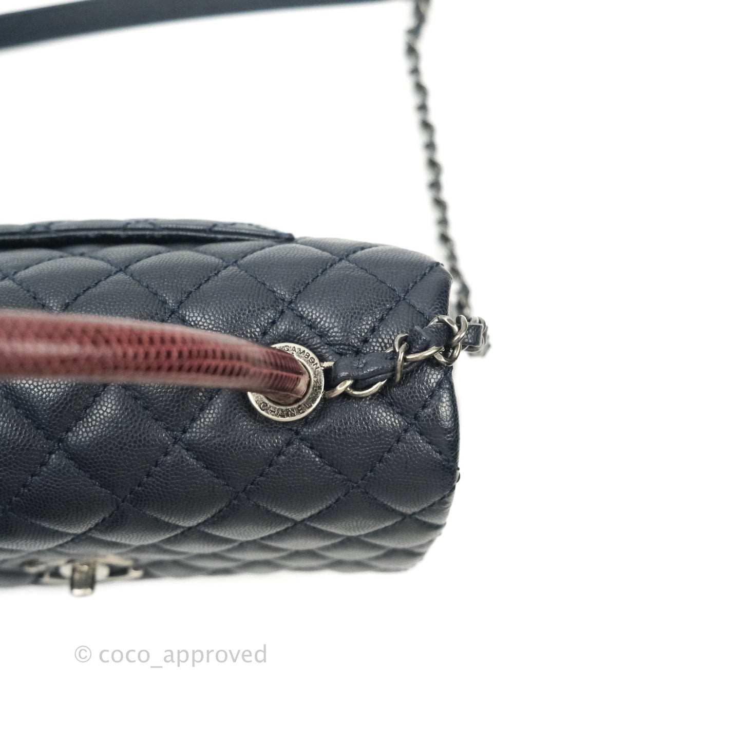 Chanel Small Coco Handle Quilted Navy Caviar Lizard Handle Ruthenium Hardware