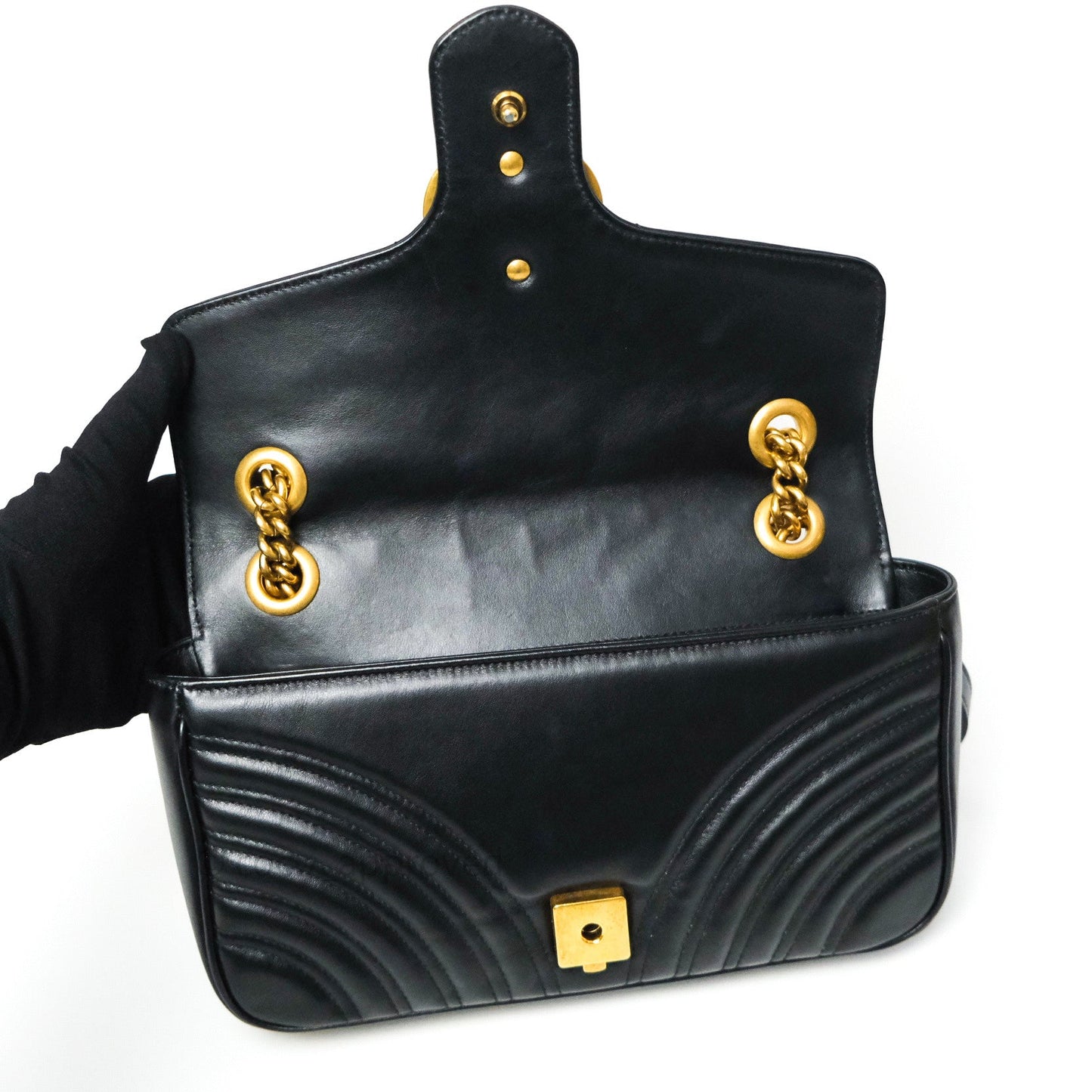 Gucci Small Marmont Black Calfskin Gold Hardware