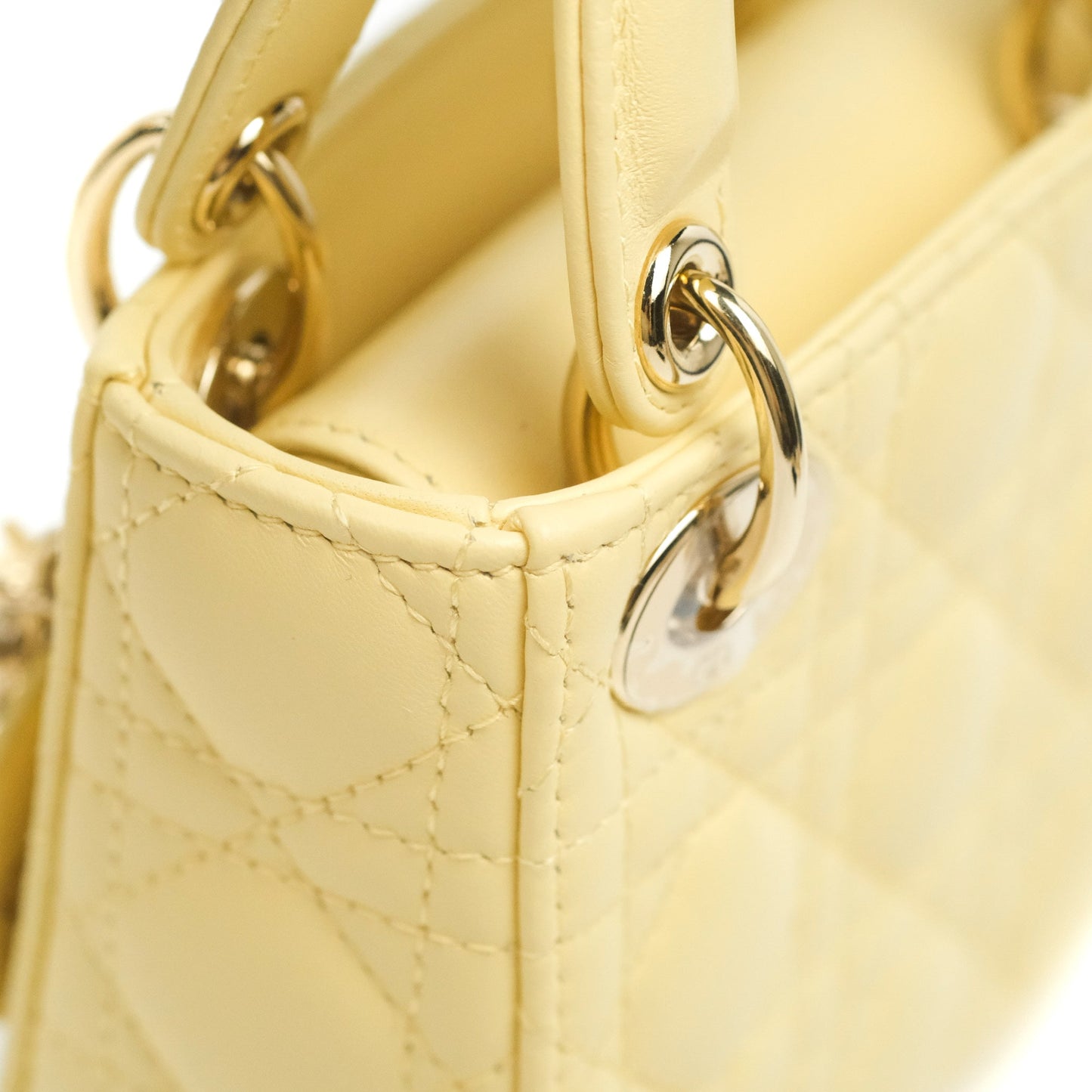 Christian Dior Micro Lady Dior Cannage Pale Yellow Lambskin Gold Hardware