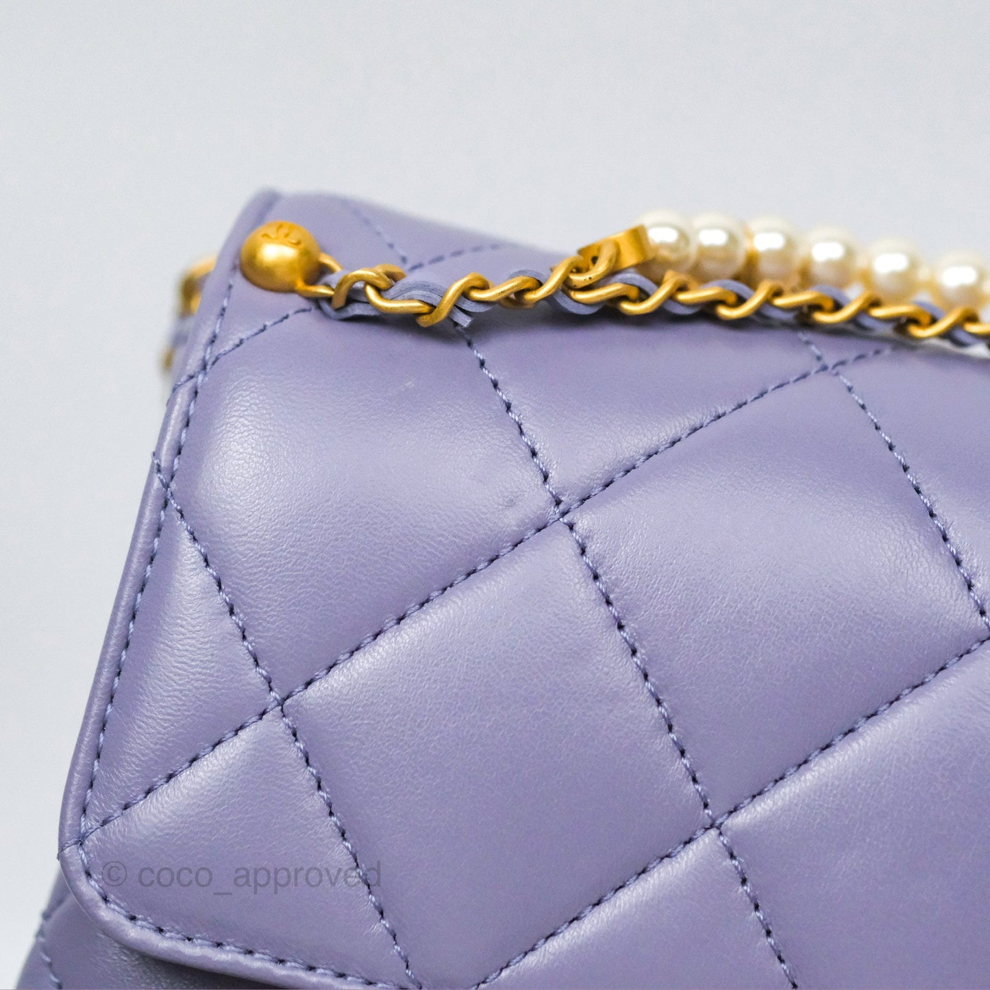 Chanel Crystal Pearl Chain Mini Flap Bag Purple Lambskin Aged Gold Hardware
