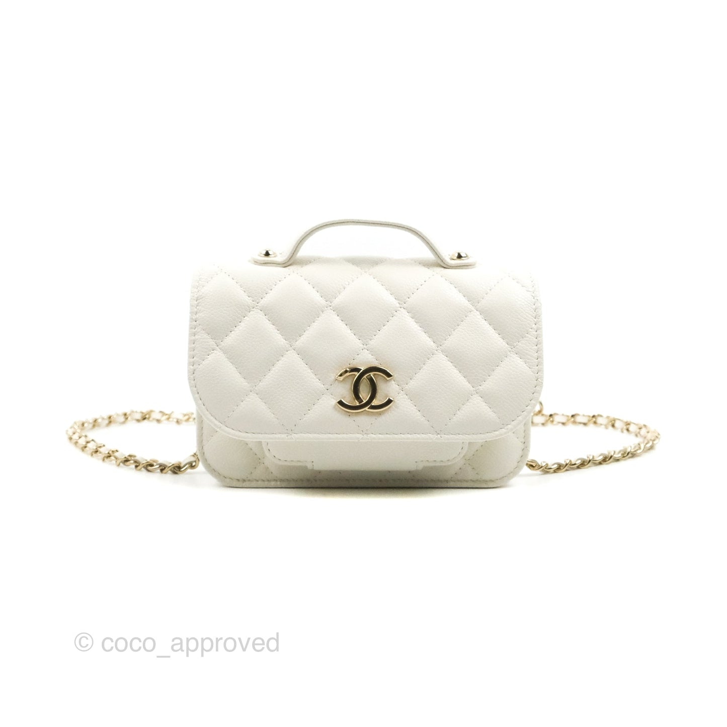 Chanel Business Affinity Clutch With Chain White Caviar Gold Hardware
