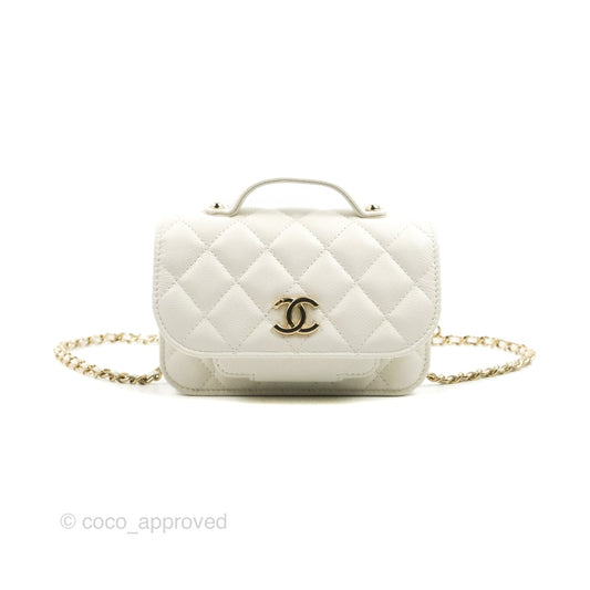 Chanel Business Affinity Clutch With Chain White Caviar Gold Hardware