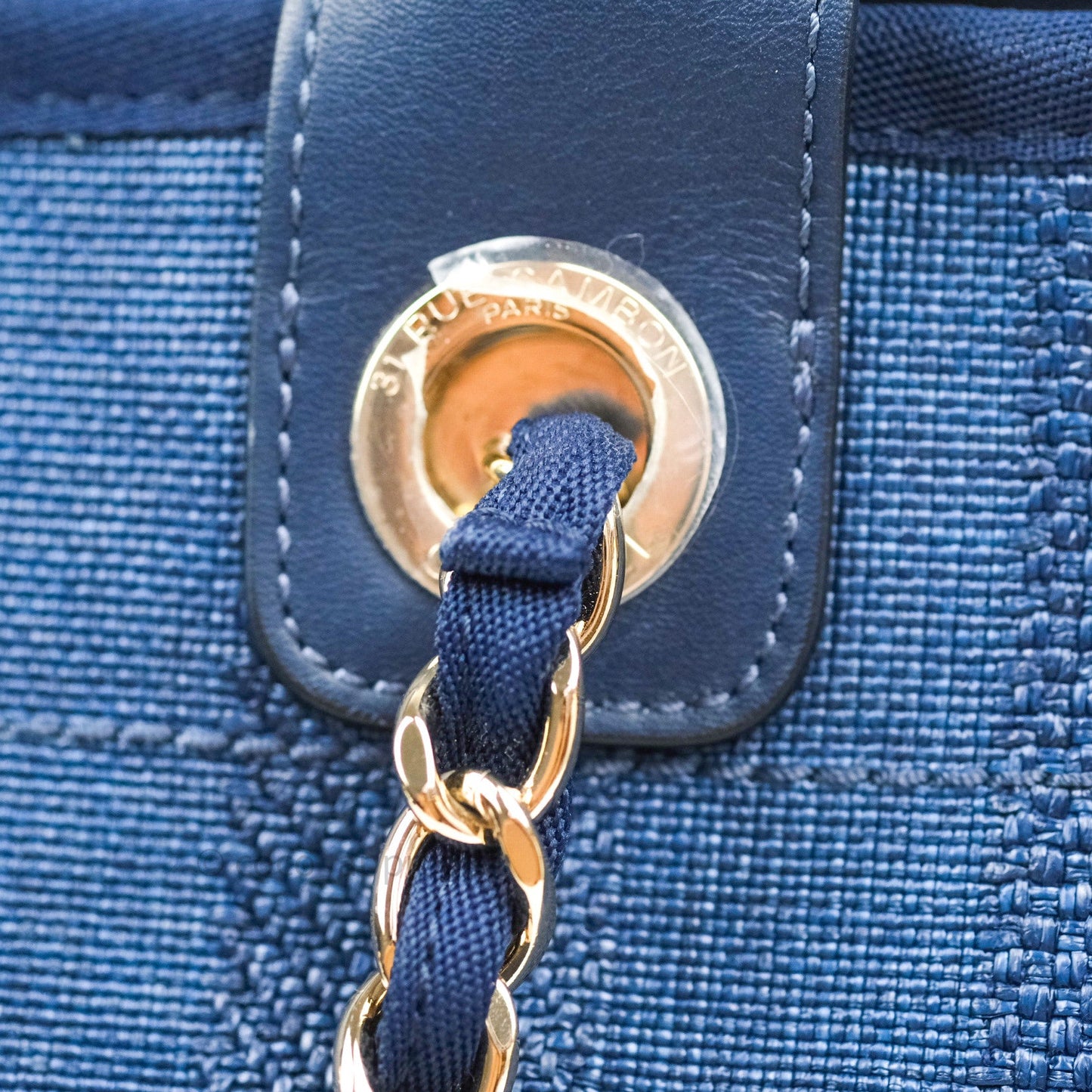 Chanel Canvas Large Deauville Tote Navy Blue Stripe 20S