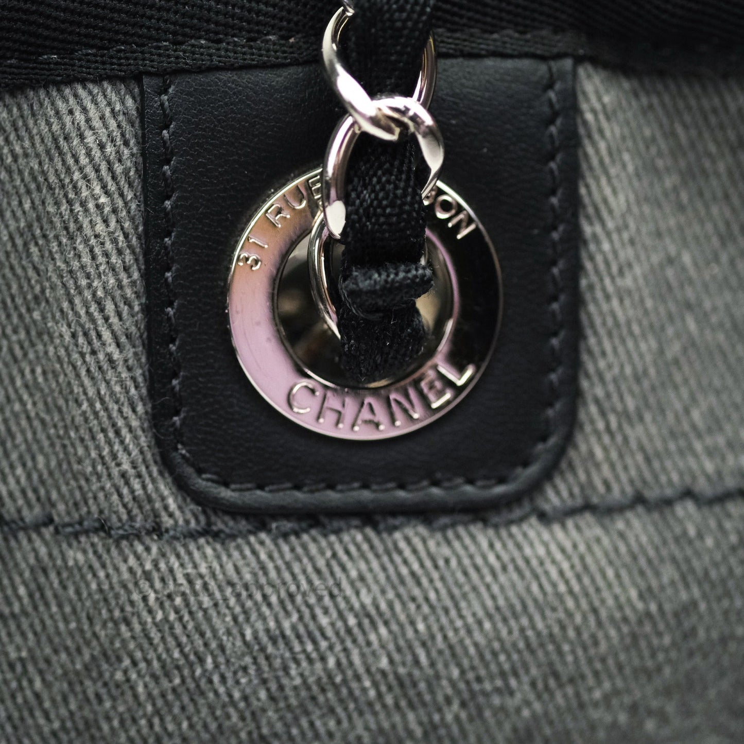 Chanel Denim Deauville Grey/Black With Black Sequins Logo
