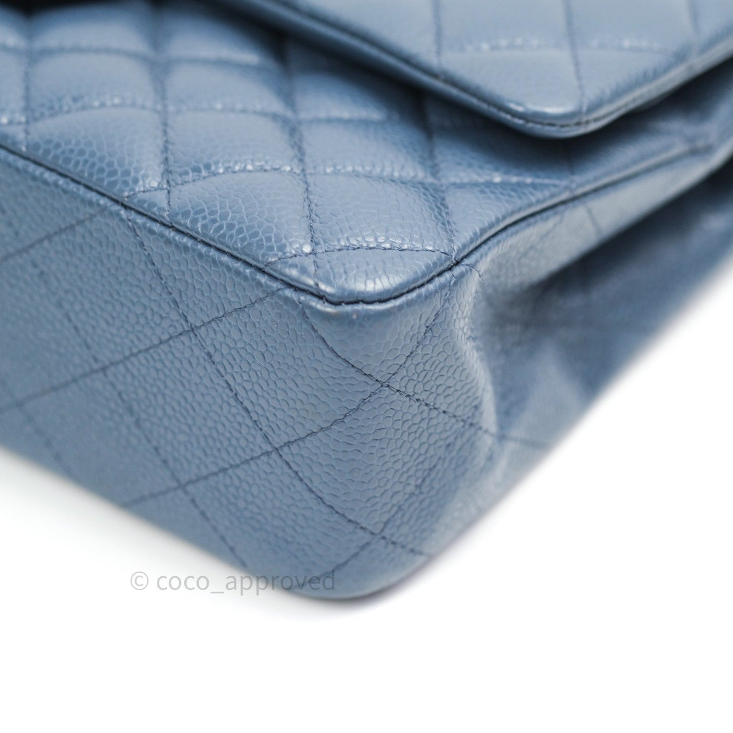 Chanel Classic Double Flap Quilted M/L Blue Caviar Silver Hardware