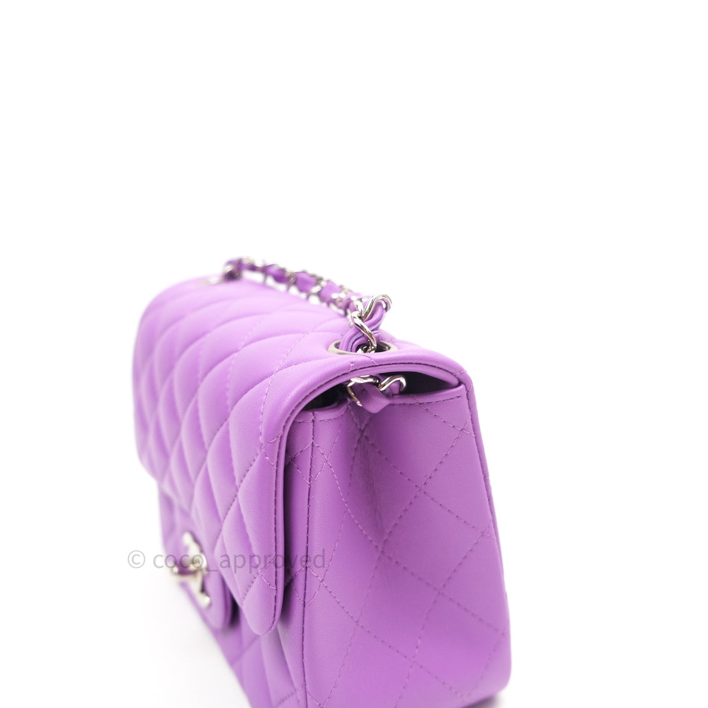 Chanel Mini Square Purple Lambskin Silver Hardware