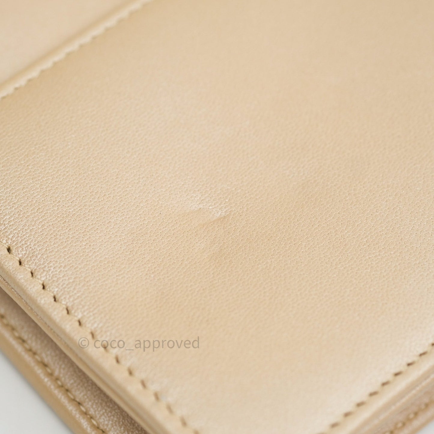 Chanel Quilted Beige Iridescent Lambskin Pearl Wallet On Chain WOC