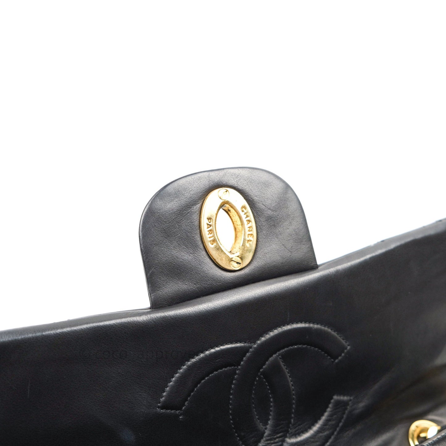 Chanel Vintage XL Jumbo Single Flap Black Lambskin 24K Gold Hardware