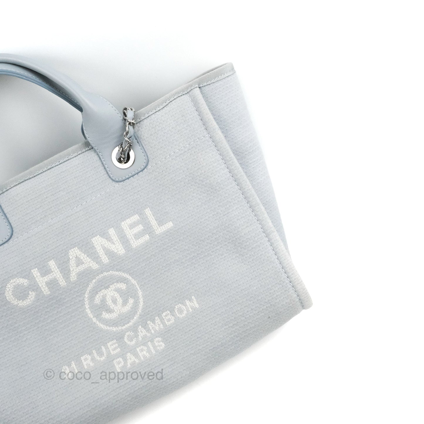 Chanel New Small Deauville Tote Light Blue Silver Hardware