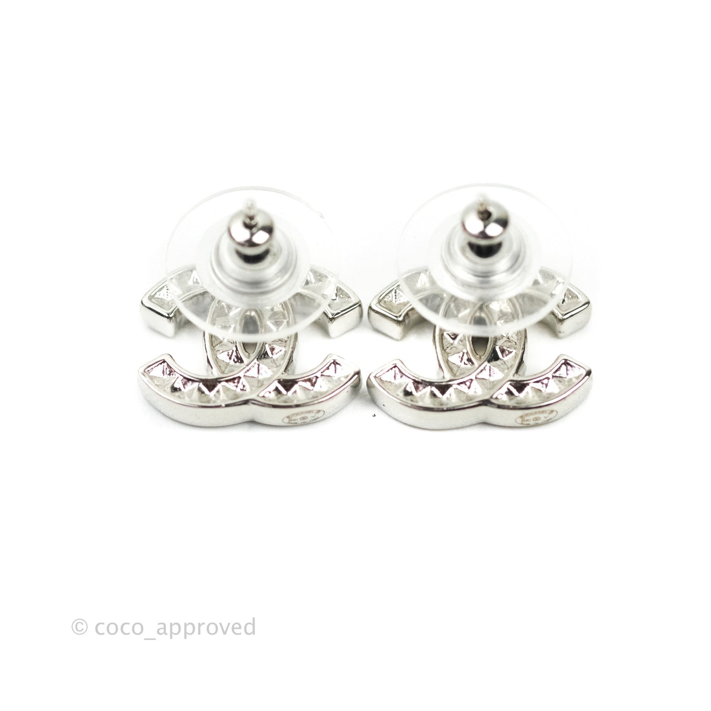 Chanel Crystal CC Earrings Silver Tone 20V