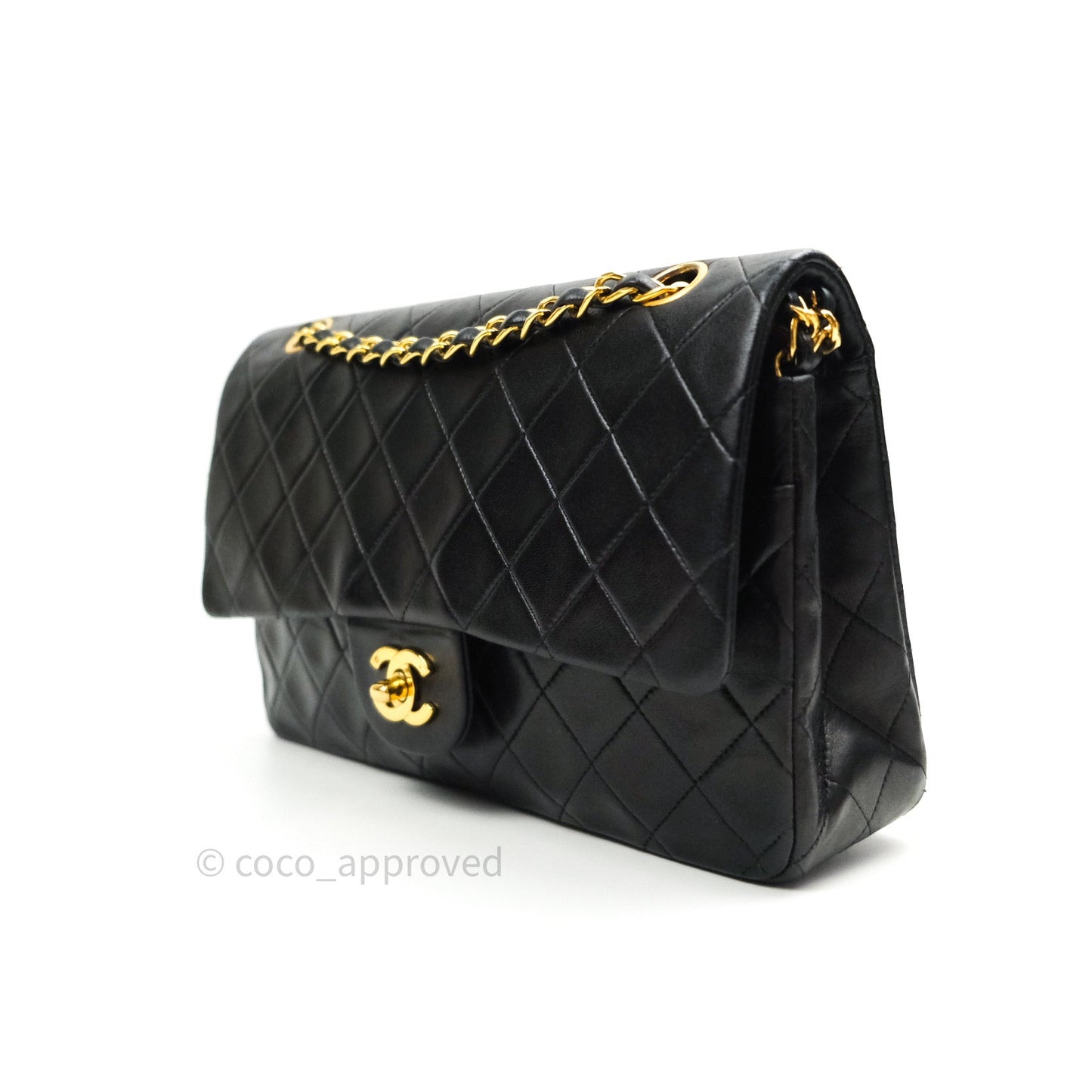 Chanel Classic Vintage Double Flap M/L Black Lambskin Gold Hardware