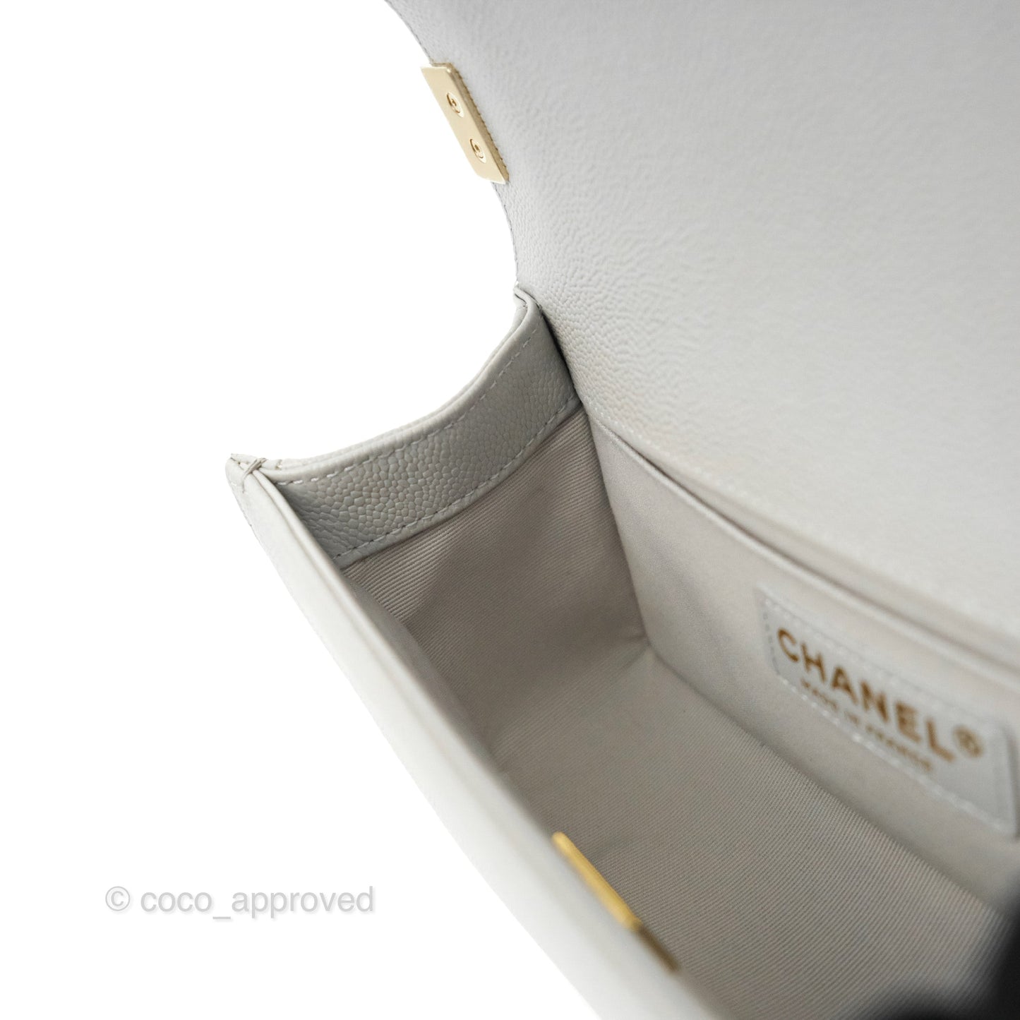 Chanel Small Boy Grey Caviar Gold Hardware