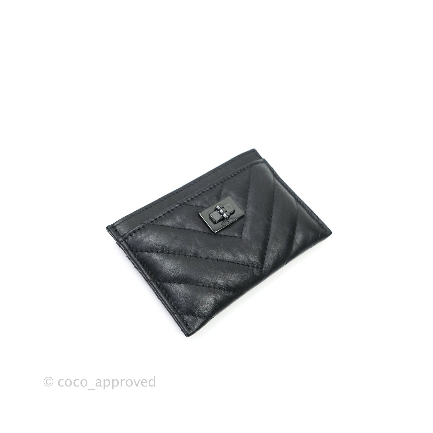 Chanel So Black Chevron Reissue Aged Calfskin Flat Card Holder
